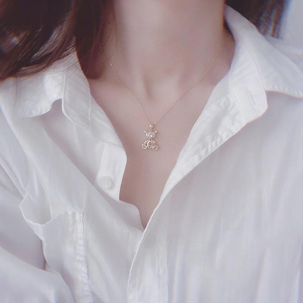 Champagne Gold Crystal movable Bear necklace pendant - Picture 6 of 7